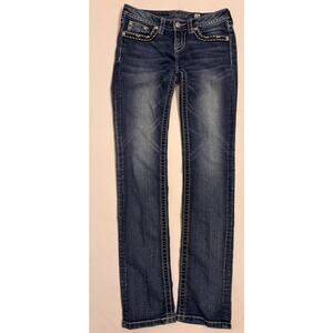 Miss Me Girls JK559052 Skinny Jeans Rhinestone Sz 16 Dark-Med Wash